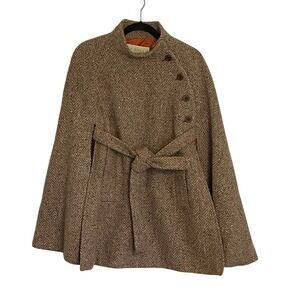 Jimmy Hourihan Donegal Tweed Wool Cape Brown Herringbone Made in Ireland Vintage